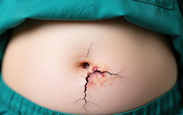 肚脐眼下方有一条小口子是什么引起的