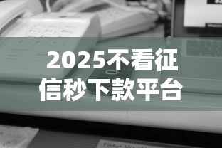 2025不看征信秒下款平台真相