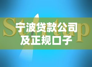 宁波贷款公司及正规口子推荐指南