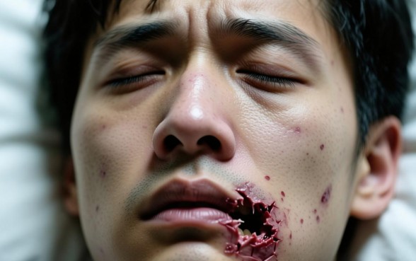 鼻子下边的脸皮都开了一个口子