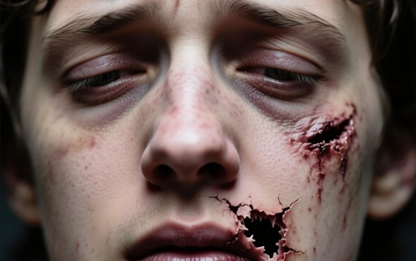 鼻子下边的脸皮都开了一个口子