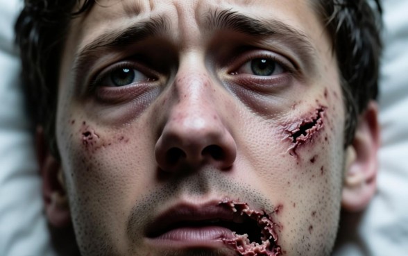 鼻子下边的脸皮都开了一个口子