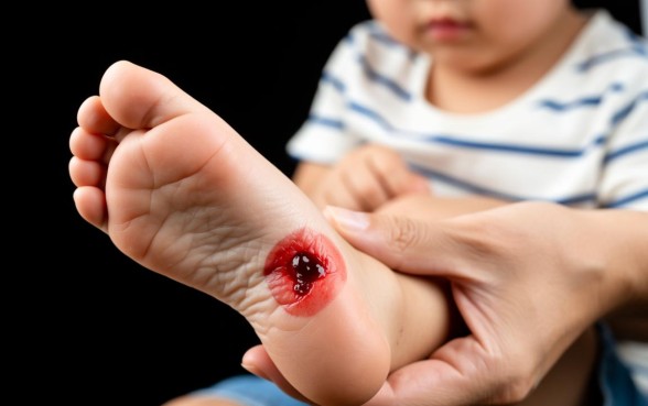 小孩的脚砍了一下有个口子怎么办