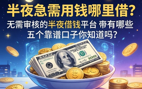 半夜急需用钱哪里借？无需审核的半夜借钱的平台有哪些？这五个靠谱口子你知道吗？