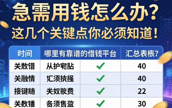 急需用钱怎么办？哪里有靠谱的借钱平台汇总表格？这几个关键点你必须知道！