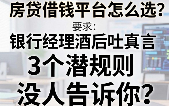 房贷借钱平台怎么选？银行经理酒后吐真言，这3个潜规则没人告诉你
