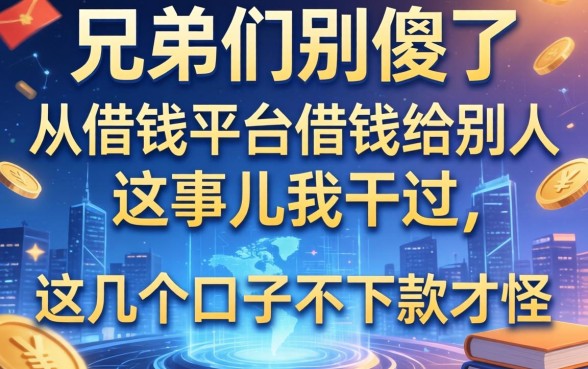 兄弟们别傻了，从借钱平台借钱给别人这事儿我干过，这几个口子不下款才怪