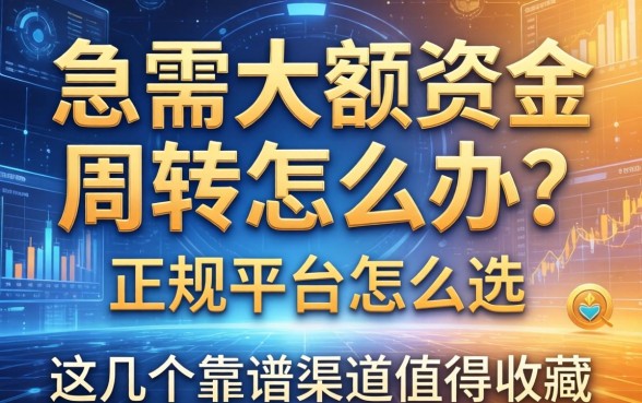 急需大额资金周转怎么办？正规平台怎么选？这几个靠谱渠道值得收藏
