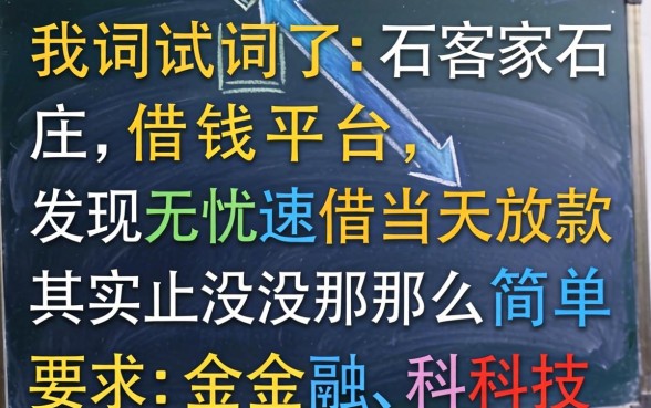 我试了石家庄借钱平台，发现无忧速借当天放款其实没那么简单