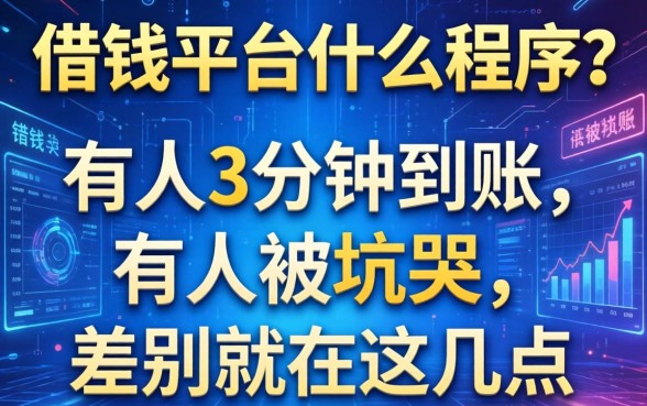 借钱平台什么程序？有人3分钟到账，有人被坑哭，差别就在这几点