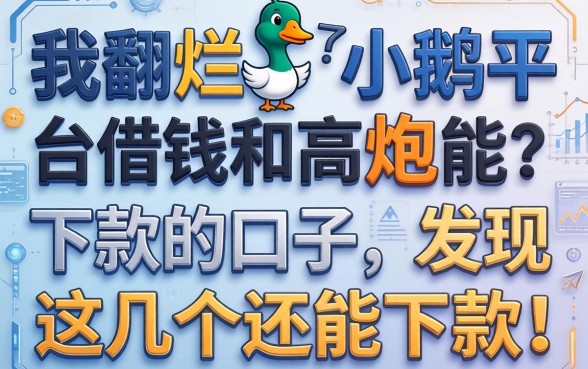 我翻烂了小鹅平台借钱和高炮能下款的口子，发现这几个还能下款