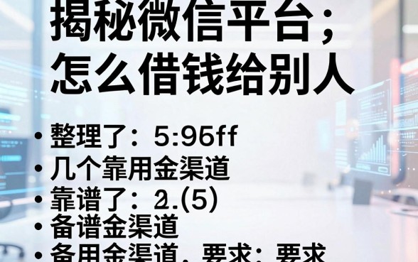 揭秘微信平台怎么借钱给别人，整理了几个靠谱的备用金渠道
