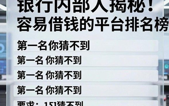 银行内部人揭秘：容易借钱的平台排名榜，第一名你猜不到