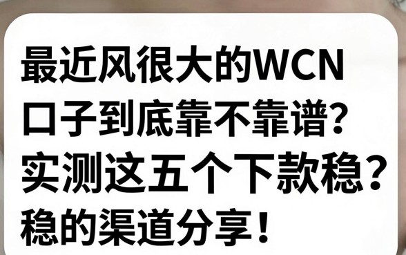 求助帖：最近风很大的WCN口子到底靠不靠谱？实测这五个下款稳的渠道分享！