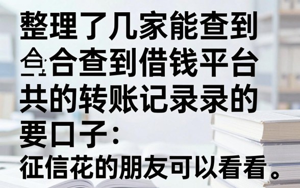 整理了几家能查到借钱平台转账记录的口子,征信花的朋友可以看看