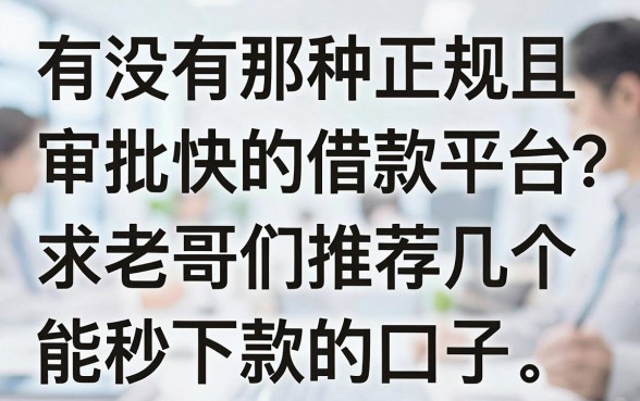 有没有那种正规且审批快的借款平台？求老哥们推荐几个能秒下款的口子