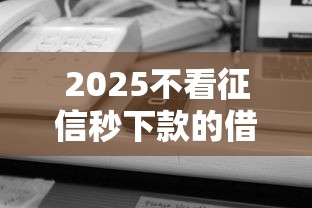 2025不看征信秒下款的借款平台
