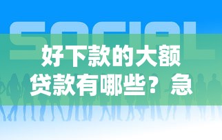 好下款的大额贷款有哪些？急需20万以上快速放款的平台推荐