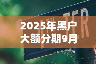 2025年黑户大额分期9月应急指南！综括这5个2025年网贷大额分期平台借款