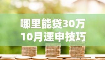 哪里能贷30万10月速申技巧!本篇为您全面研讨! 哪里能贷30万10月速申技巧!本篇为您全面研讨!