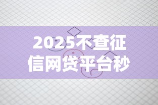 2025不查征信网贷平台秒下款
