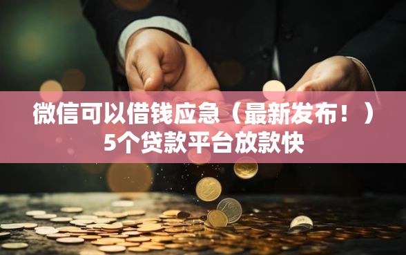 微信可以借钱应急（最新发布！）5个贷款平台放款快