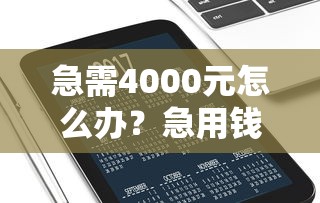 急需4000元怎么办？急用钱哪里可以快速借到试试这8个无门槛平台