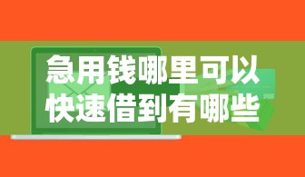 急用钱哪里可以快速借到有哪些？分享8个70岁可以贷款的平台