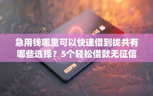 急用钱哪里可以快速借到拢共有哪些选择？5个轻松借款无征信记录的app详解