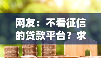 网友：不看征信的贷款平台？求介绍几款网贷代理平台