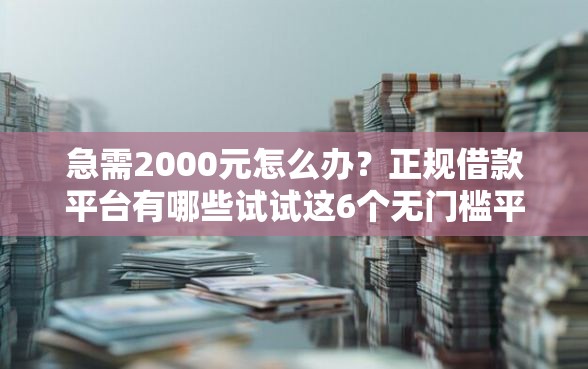 急需2000元怎么办？正规借款平台有哪些试试这6个无门槛平台